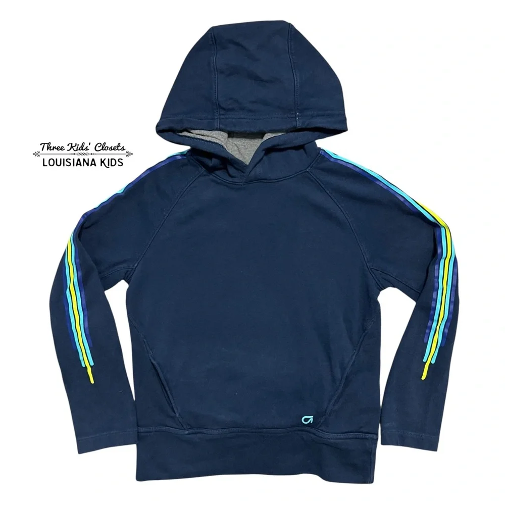 Gap Kids GapFit Sz S Navy Blue Stripe Sleeve Hoodie